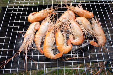 Grilled river shrimp, Thai traditional seafood