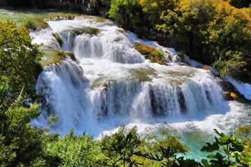 River Krka waterfalls - Croatia nature. Landmarks of Croatia.