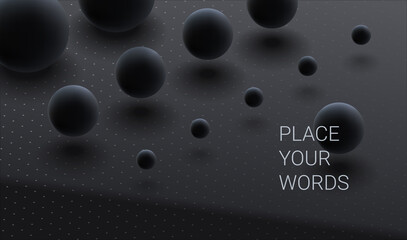 Spheres above the surface. Dark abstract composition.