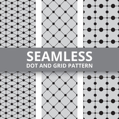 Set of black and white dot and grid seamless pattern