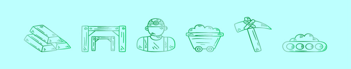 set of gold rush cartoon icon design template with various models. vector illustration isolated on blue background