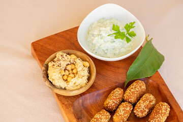falafels with tzatziki and hummus, Spain