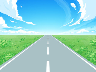 田んぼと山の風景イラスト あぜ道 横スクロールゲームの背景 シームレス Wall Mural ふわぷか