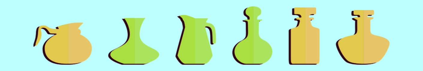 set of decanter cartoon icon design template with various models. vector illustration isolated on black background