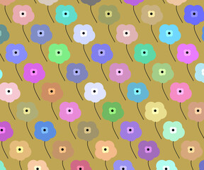 multi colour mandala flower repeat illustration design in bark yellow background