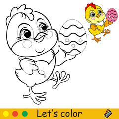 Cute chicken with easter egg coloring with colorful template vector