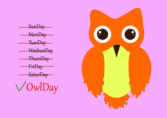 vector cute owl illustration (days of the week: owl day)