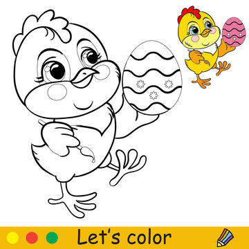 Cute chicken with easter egg coloring with colorful template vector