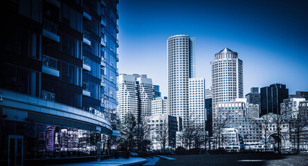 Fototapeta na wymiar Futuristic style photo of Blue Boston Financial District