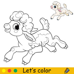 Cartoon character cute funny running lamb. coloring vector