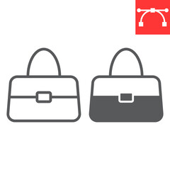 Handbag line and glyph icon, accessory and glamour, women bag vector icon, vector graphics, editable stroke outline sign, eps 10.