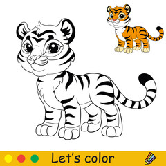 Obraz na płótnie Canvas Cute standing tiger coloring with colorful template vector
