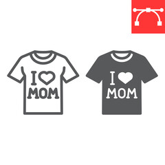 I love mom t-shirt line and glyph icon, clothes and text, tshirt vector icon, vector graphics, editable stroke outline sign, eps 10.