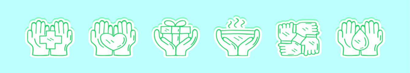 set of healing hands cartoon icon design template with various models. vector illustration isolated on blue background