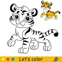 Cute tiger coloring with colorful template vector