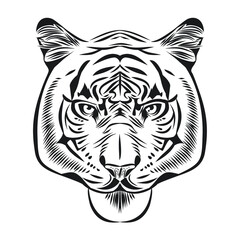 Vector tiger head, face for logos, emblems, badges, label templates and T-shirts. One object on a white background