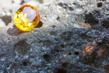 Natural Sapphire gemstone, Jewel or gems on black shine color, Collection of many natural gemstones on stone