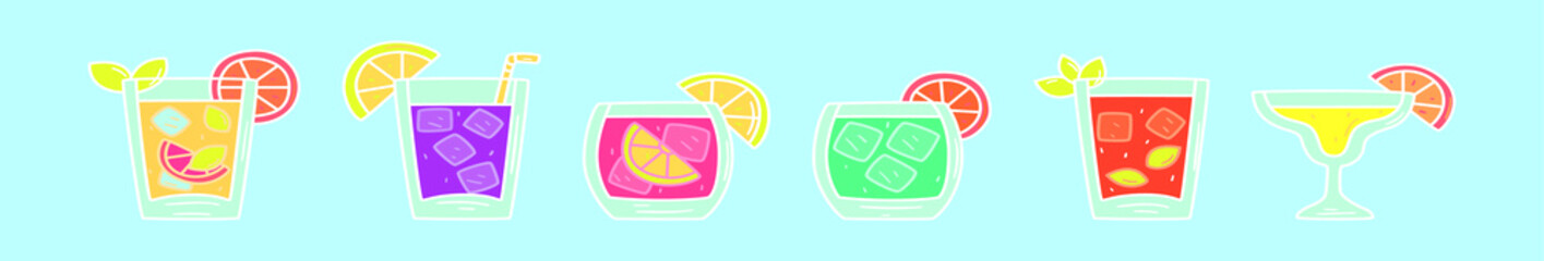 set of cocktail cartoon icon design template with various models. vector illustration isolated on blue background