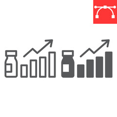 Vaccination statistics line and glyph icon, vaccination and covid-19, growth and vial vector icon, vector graphics, editable stroke outline sign, eps 10.