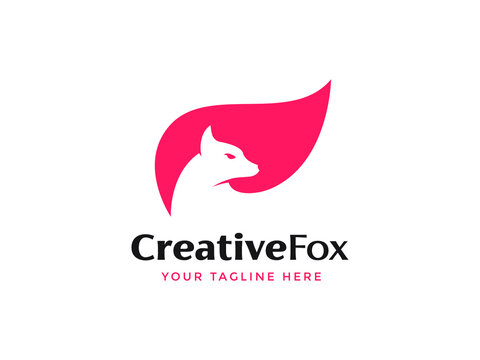 creative fox logo in negative space illustration