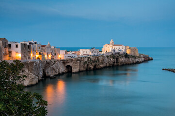 oldtown of picturesque Vieste on Gargano Peninsula at blue hour