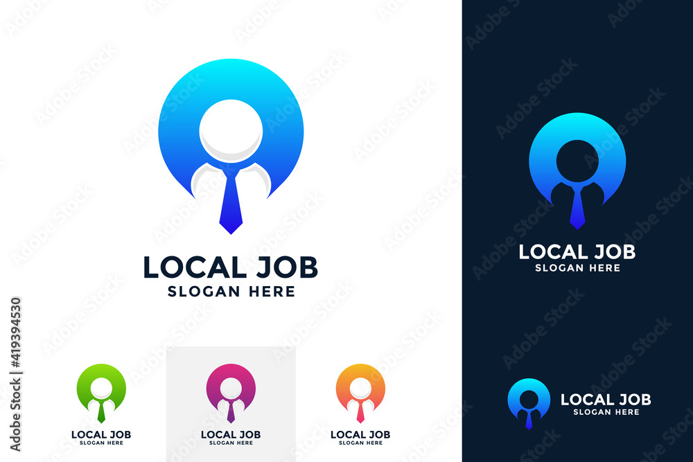 Wall mural local job logo design template. find person logo concept with combined of people and pin symbol.