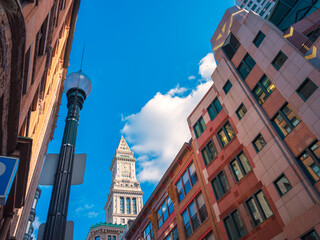 Red Brick Buildings with View of Quincy Market Custom House Tower in Boston, MA