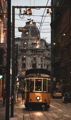 Foto auf Acrylglas Milaan tram in the city center of Milan