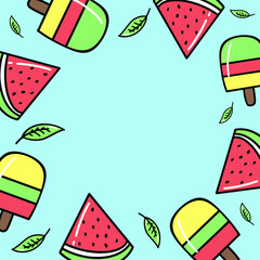 Doodle style ice cream and watermelon summer frame