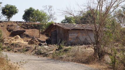 Indian village mud house with clay roof