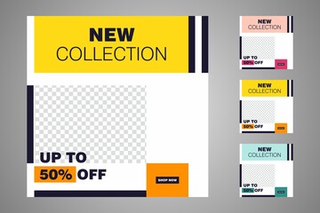 New set of editable minimal banner templates. Suitable for social media posts and web or internet ads. Vector illustration with photo college.