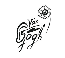 The emblem of the artist Vincent van Gogh. Black and white logo in the form of a brush and palette.