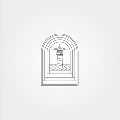 lighthouse view in door vector symbol illustration design