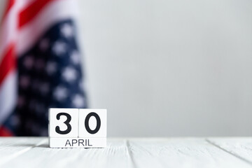 Arbor day, April 30 calendar on the US flag background