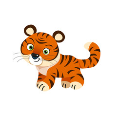 Fototapeta na wymiar Cute little tiger. Chinese 2022 year symbol. Year of tiger. Cartoon mascot. Smiling adorable character. Vector illustration isolated on white background.