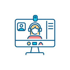 Webinar RGB color icon. Video conferencing. Online seminar. Virtual attendance. Training session. Event for online audience. Web event. Tutoring. Classroom lecture. Isolated vector illustration