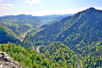 View from the Sokolica peak, Pieniny mountains. Poland.