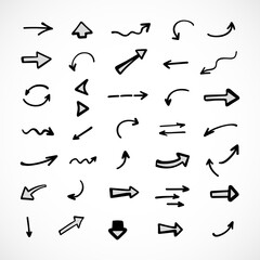 Vector set of hand-drawn arrows, elements for presentation