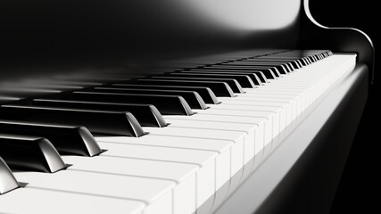 Piano keyboard close up view 3D illustration