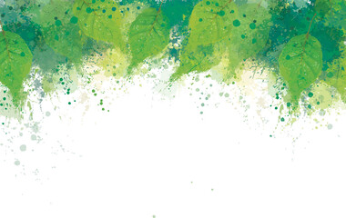 Vector abstract green leaves border, grunge effect.