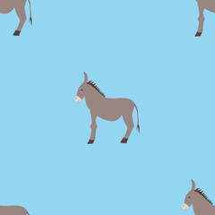 Seamless vector pattern with donkeys on a blue background. Background for textiles, covers, screensavers, children is bed linen.