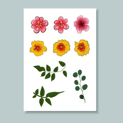 Vector drawing. A collection of colorful watercolor flowers.