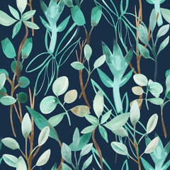 Watercolor leaf, branch with leaves for decorative use of patterns, wedding and spring themes.	