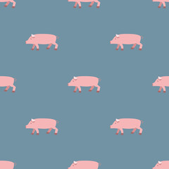 Seamless vector pattern with pink pigs on a gray background. Background for textiles, covers, screensavers, children is bed linen.