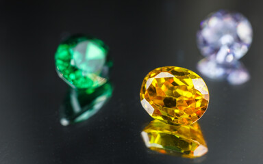 Natural Sapphire gemstone, Jewel or gems on black shine color, Collection of many different natural...