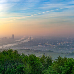 Fototapeta premium scenic view to Vienna and river Danube in dawn