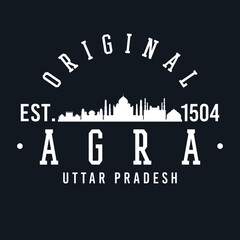 Agra, Uttar Pradesh, India Skyline Original. A Logotype Sports College and University Style. Illustration Design.