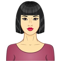 Asian beauty. Animation portrait of the young woman. Color drawing. Template for use. Vector illustration isolated on a white background. 
