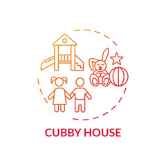 Obraz na płótnie Canvas Cubby house concept icon. Outdoor family activities. Creating small play house or area for kids. Place for time spending idea thin line illustration. Vector isolated outline RGB color drawing