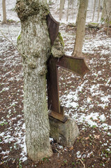 Miracle tree - a metal cross has grown into a tree and broken, Grieze, Latvia.
